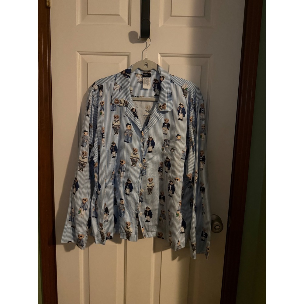 Polo Ralph Lauren Polo Bear Striped Pajama Top Blue White XXL RN15741